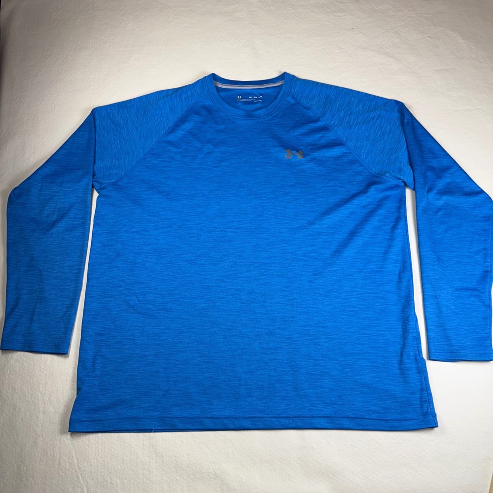 Under Armour Mens HeatGear Long Sleeve Shirt Blue Space Dye 2XL Loose Fit